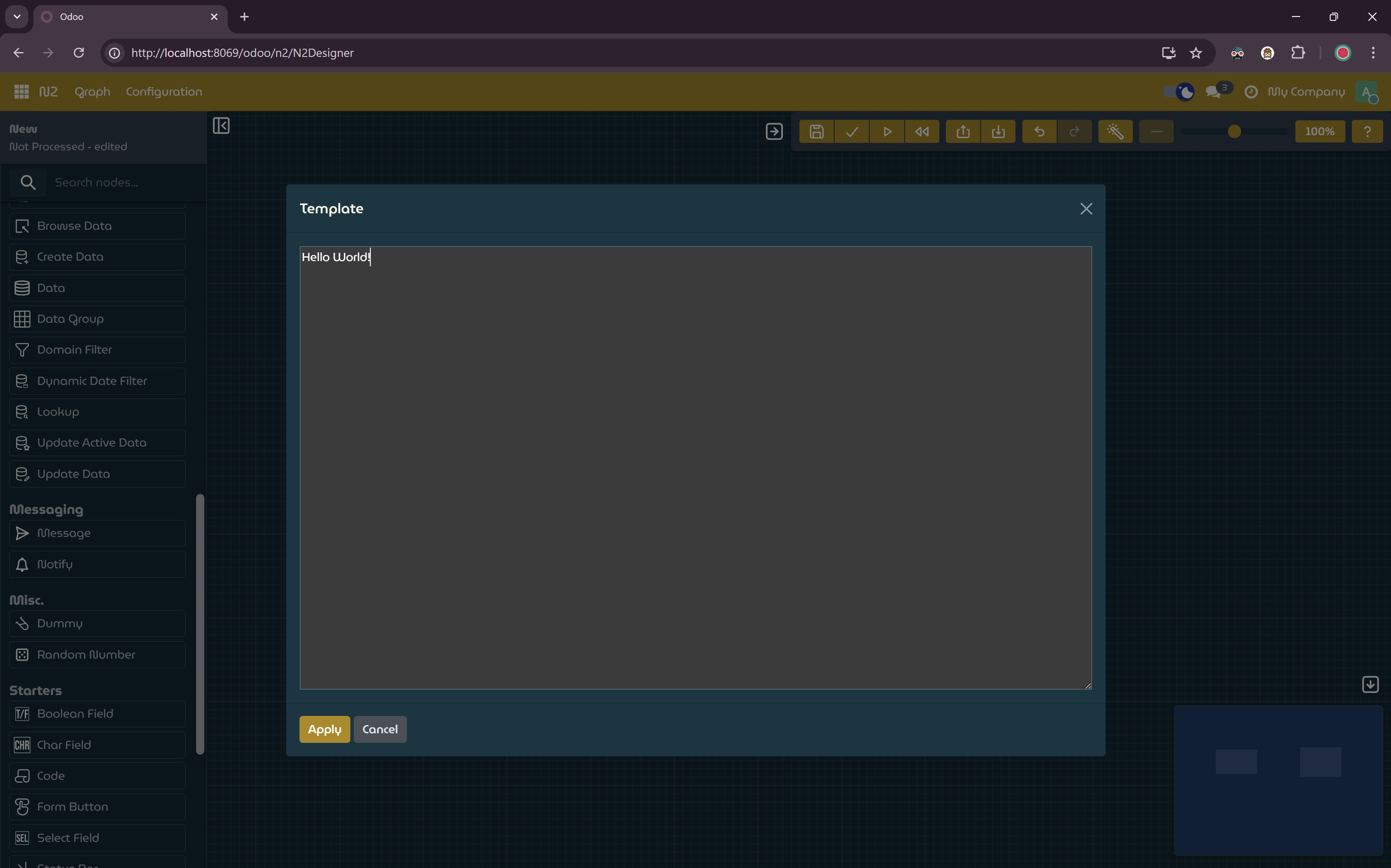 Template parameter input dialog.