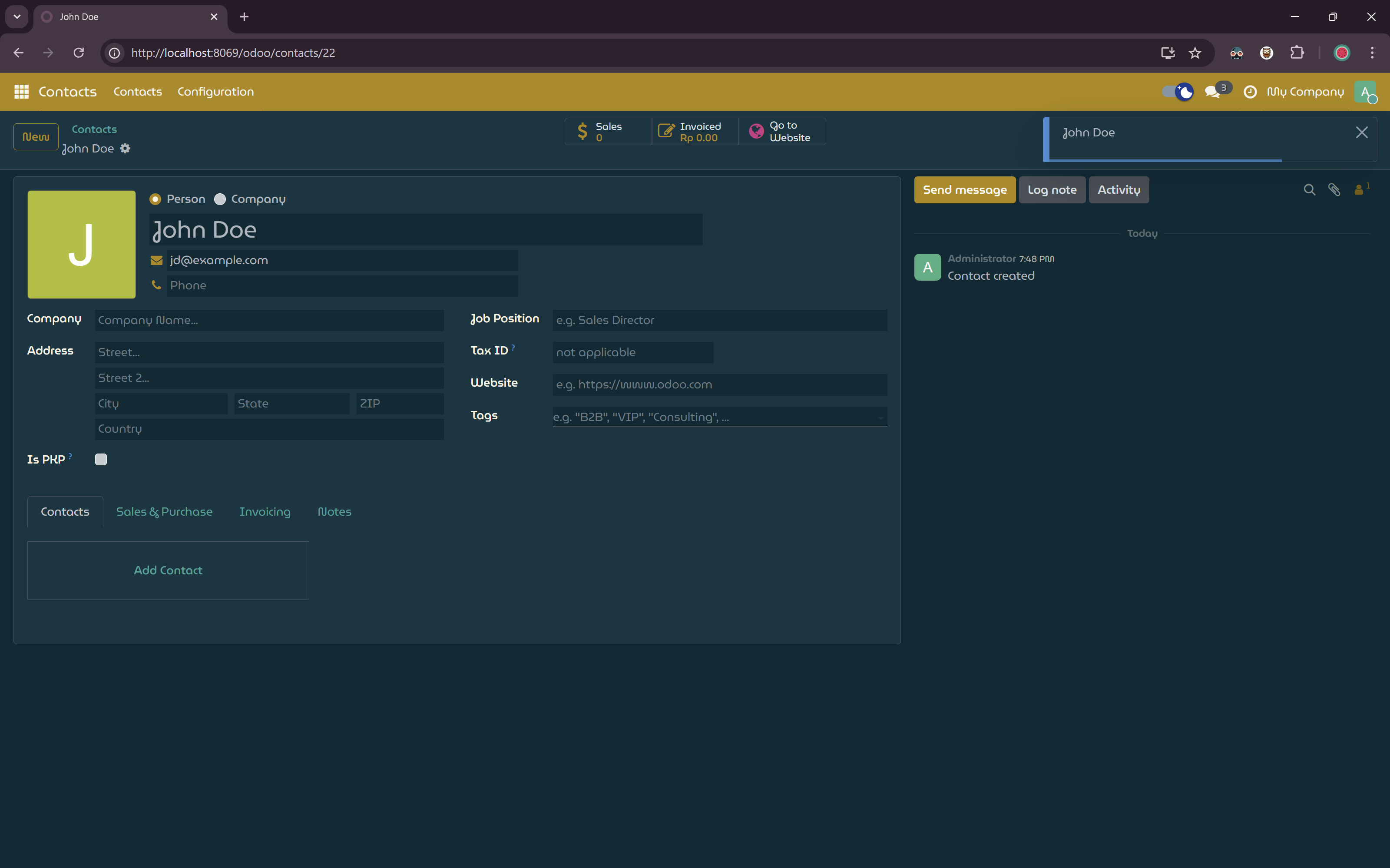 A message on new contact