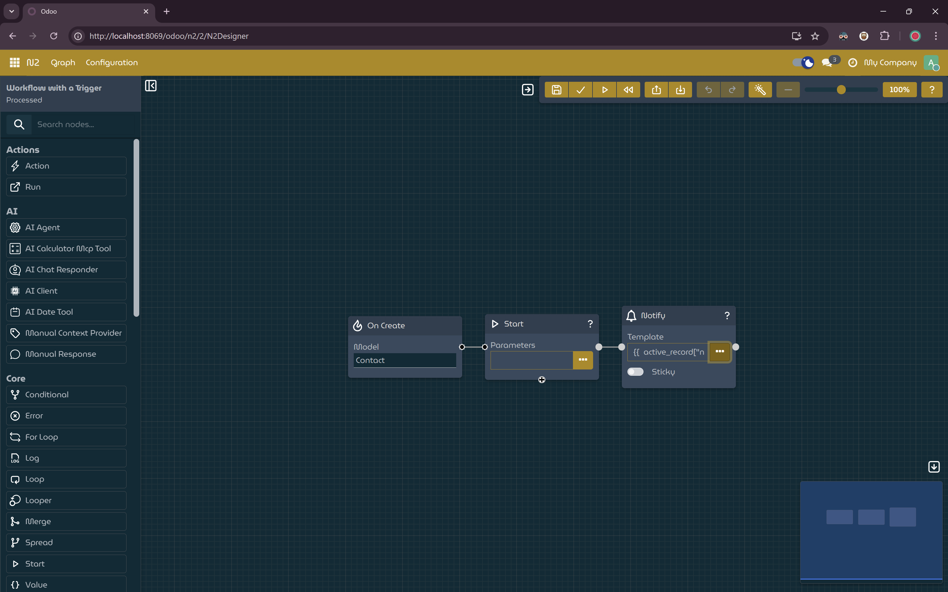Simple workflow with trigger node