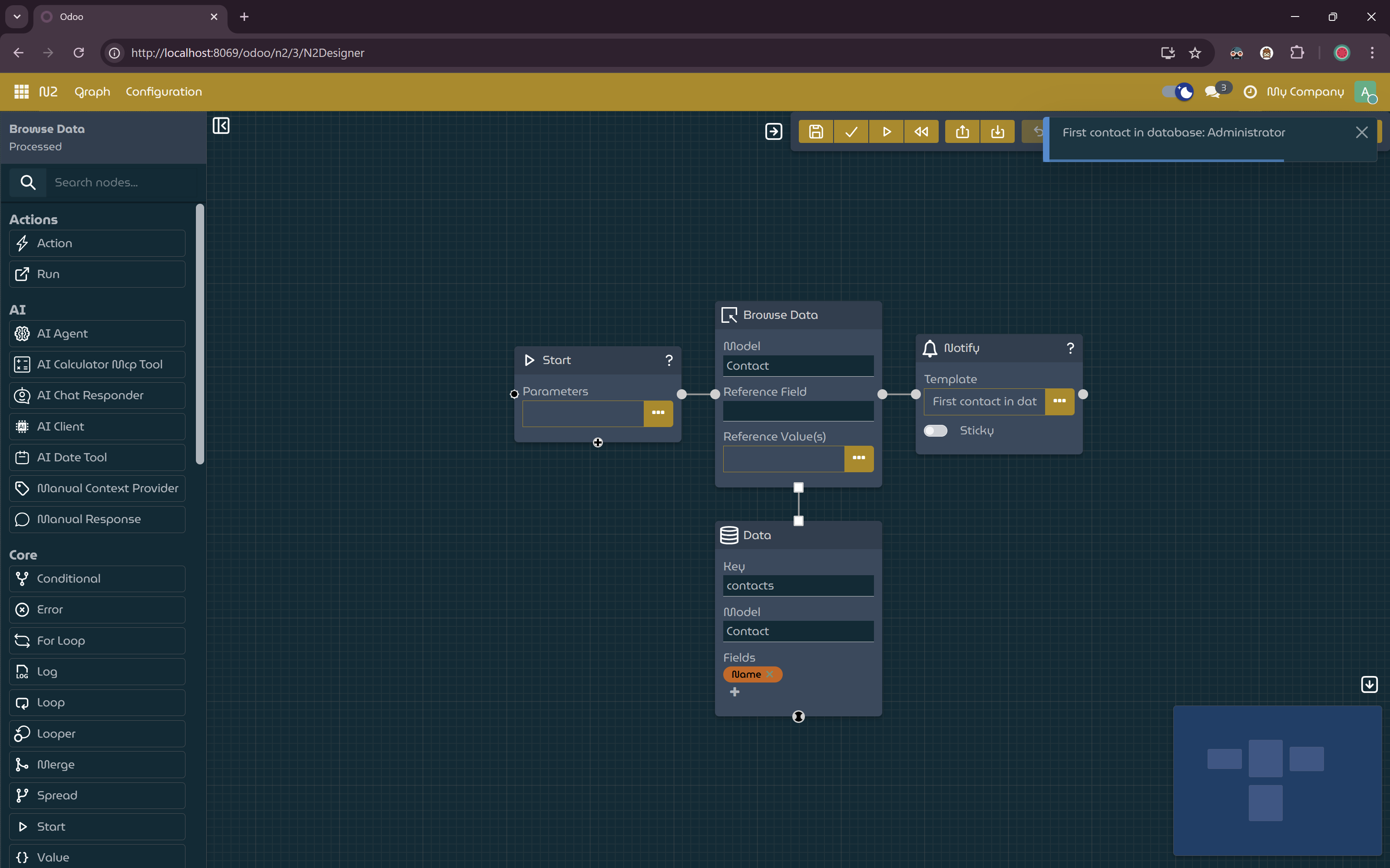 A message displaying first contact name.