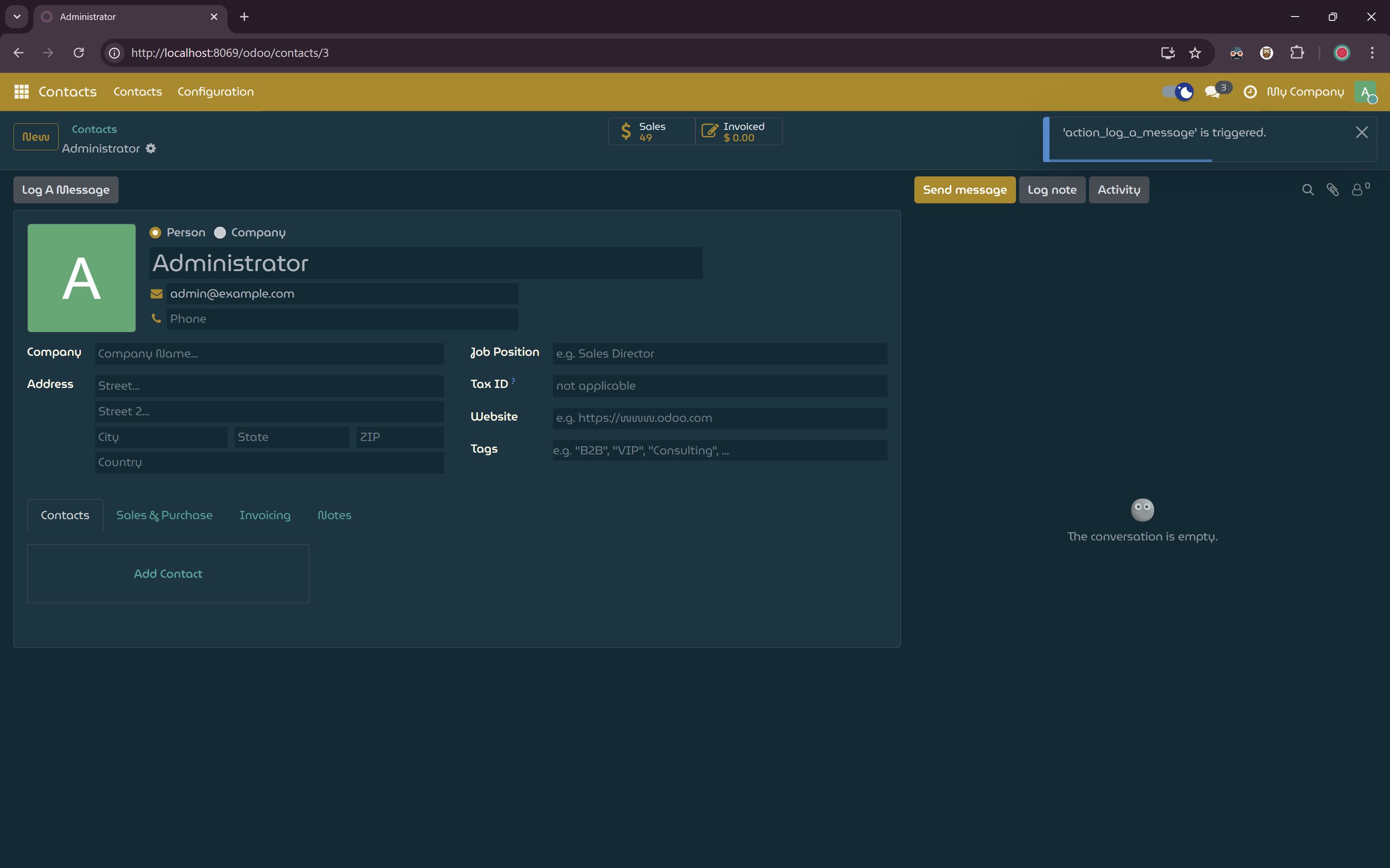 Notification from the server action.